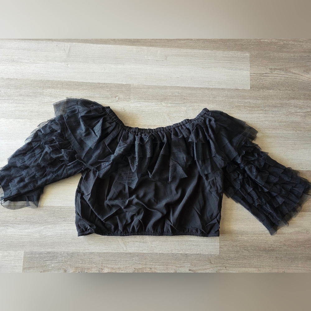 Ashley Stewart Black Ruffled Blouse